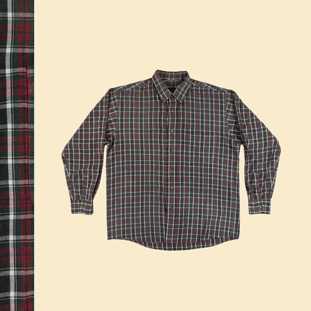 Vintage 1980s mens Maison Blanche shirt, size L red & green plaid mens top